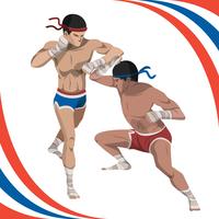 Dois homens lutar com Muay tailandês estilo ilustração vetorial vetor