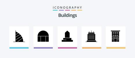 Pacote de ícones de glifo 5 de edifícios, incluindo frente de loja. lar. mesquita. edifícios. propriedade. design de ícones criativos vetor