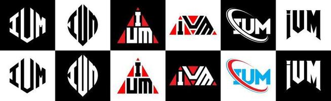 design de logotipo de carta ium em seis estilos. Polígono de ium, círculo, triângulo, hexágono, estilo plano e simples com logotipo de carta de variação de cor preto e branco definido em uma prancheta. ium logotipo minimalista e clássico vetor