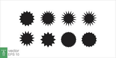 conjunto de ícones do vetor starburst. círculo preto, crachás sunburst círculo sobre fundo branco. rótulos vintage de estilo plano simples. venda, adesivos promocionais. eps 10.
