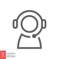 ícone de operador de telemarketing. estilo de contorno simples. operador de call center com fone de ouvido, atendimento ao cliente, conceito de telemarketing. linha fina, símbolo linear. ilustração vetorial isolada. curso editável eps 10. vetor