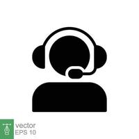 ícone de operador de telemarketing. estilo sólido simples. operador de call center com fone de ouvido, atendimento ao cliente, conceito de telemarketing. símbolo de glifo preto. ilustração vetorial isolada. eps 10. vetor