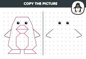 jogo de educação para crianças copiar imagem de pinguim de desenho animado conectando a planilha subaquática imprimível de ponto vetor