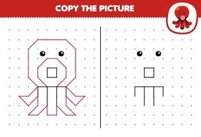 jogo de educação para crianças copiar imagem de polvo de desenho animado conectando a planilha subaquática imprimível de ponto vetor