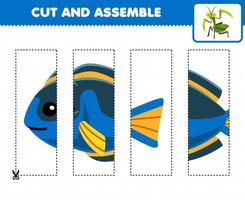 jogo de educação para crianças prática de corte e montagem de quebra-cabeça com planilha subaquática imprimível de peixe bonito dos desenhos animados vetor