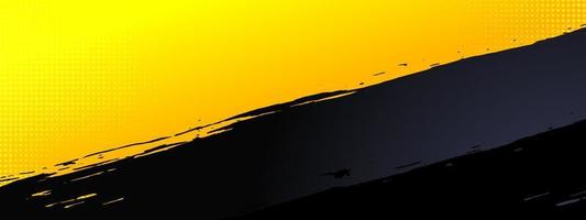 vetor de fundo grunge abstrato com pincel e efeito de meio-tom, design de modelo de banner horizontal com gradiente de cor preta e amarela