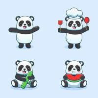 conjunto de desenhos animados de panda fofo vetor