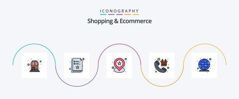 linha de compras e comércio eletrônico cheia de pacote de ícones planos 5, incluindo global. Confira. geo. cesta. ligar vetor