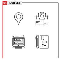4 ícones criativos sinais modernos e símbolos de monitor de localização geográfica pin fort website elementos de design de vetores editáveis