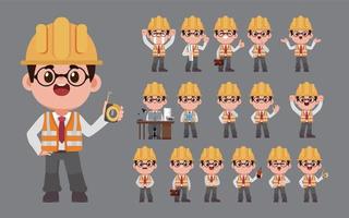 conjunto de engenheiro com poses diferentes vetor