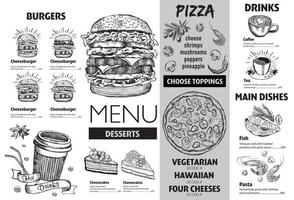 brochura do restaurante do menu. panfleto com gráfico desenhado à mão. vetor