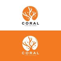 logotipo coral, plantas marinhas colocam animais marinhos, vetor oceano, ícones de algas marinhas