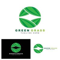 design de logotipo de grama verde, ilustração de paisagem de fazenda, vetor de cenário natural