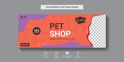 design de modelo de banner de capa de mídia social de pet shop vetor
