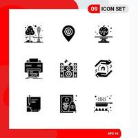 pacote de ícones de vetores de ações de 9 sinais e símbolos de linha para impressão de dinheiro de hardware de música elementos de design de vetores digitais editáveis