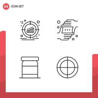 pacote de interface do usuário de 4 cores planas básicas de linhas preenchidas de elementos de design de vetores editáveis de gesto de produto de tiro ao alvo