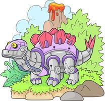 desenho animado robô dinossauro estegossauro, ilustração engraçada vetor