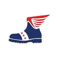 logotipo de botas com ilustração vetorial de asas e estrelas vetor