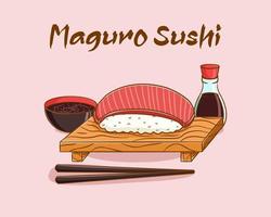 ilustração de desenho animado de sushi maguro vetor