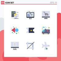 conjunto de cores planas de interface móvel de 9 pictogramas de desenvolvimento de filme de ambulância rebobinar elementos de design de vetores editáveis