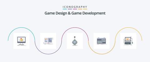 design de jogos e desenvolvimento de jogos flat 5 icon pack incluindo evento. calendário. história. bastão. jogos vetor
