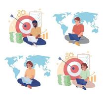 conjunto de ilustração em vetor conceito plano de trabalhador internacional. aumentar a receita. negócio de sucesso. personagens de desenhos animados 2d editáveis em branco para web design. ideia criativa para site, celular, apresentação