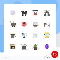 conjunto de cores planas de interface móvel de 16 pictogramas de comércio comprar seguro adicionar pacote editável de férias de elementos de design de vetores criativos