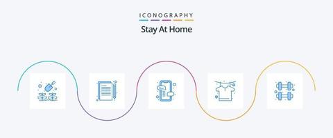 fique em casa pacote de ícones azul 5 incluindo quarentena. exercício. Móvel. camisa. seco vetor