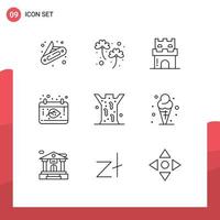 9 ícones criativos sinais e símbolos modernos de data do castelo de ação de graças de saúde outono elementos de design de vetores editáveis