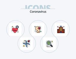 linha de coronavírus cheia de ícones do pacote 5 design de ícones. germes. bactéria. coração. alimentado vetor