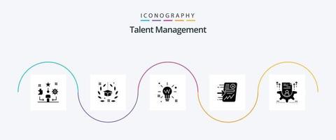 pacote de ícones de glifo 5 de gerenciamento de talentos, incluindo relatório. Arquivo. graduação. brilho. idéia vetor