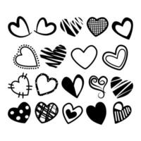 corações monocromáticos em fundo branco. elementos desenhados à mão doodle cartoon. ilustração vetorial sobre o amor dos namorados para decoração ou qualquer design. vetor