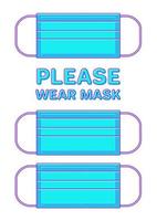 pôster com máscara médica e, por favor, use a tipografia da máscara. ilustração vetorial de EPI em estilo plano com contorno para prevenção de doenças infecciosas epidêmicas. sinal de aviso ou cuidado