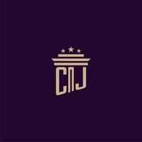 design de logotipo de monograma inicial cj para advogados de escritório de advocacia com imagem vetorial de pilar vetor