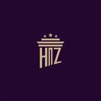 design de logotipo de monograma inicial hz para advogados de escritório de advocacia com imagem vetorial de pilar vetor