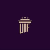 design de logotipo de monograma inicial uf para advogados de escritório de advocacia com imagem vetorial de pilar vetor