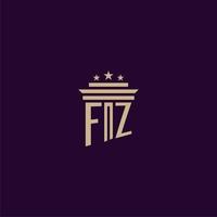 design de logotipo de monograma inicial fz para advogados de escritório de advocacia com imagem vetorial de pilar vetor