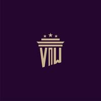 design de logotipo de monograma inicial vw para advogados de escritório de advocacia com imagem vetorial de pilar vetor