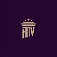 design de logotipo de monograma inicial rv para advogados de escritório de advocacia com imagem vetorial de pilar vetor