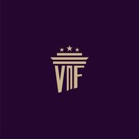 design de logotipo de monograma inicial vf para advogados de escritório de advocacia com imagem vetorial de pilar vetor