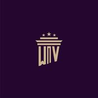 design de logotipo de monograma inicial wv para advogados de escritório de advocacia com imagem vetorial de pilar vetor