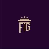 design de logotipo de monograma inicial fg para advogados de escritório de advocacia com imagem vetorial de pilar vetor