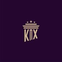 design de logotipo de monograma inicial kx para advogados de escritório de advocacia com imagem vetorial de pilar vetor