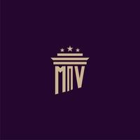 design de logotipo de monograma inicial mv para advogados de escritório de advocacia com imagem vetorial de pilar vetor