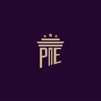 design de logotipo de monograma inicial pe para advogados de escritório de advocacia com imagem vetorial de pilar vetor