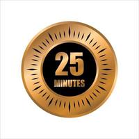 estilo de símbolo de 25 minutos do temporizador isolado no fundo branco. etiqueta de ouro do tempo vetor