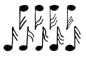 conjunto de rabiscos de notas musicais. símbolo musical desenhado à mão. elementos para impressão, web, design, decoração, logotipo vetor