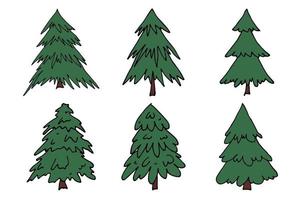 árvore de Natal mão desenhada clipart. conjunto de rabiscos de abeto. elemento único para cartão, impressão, design, decoração vetor