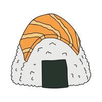 mão desenhada onigiri clipart. fast food japonês feito de arroz. bolinho de arroz com alga nori vetor