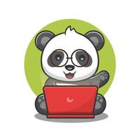 ilustração de panda bonito dos desenhos animados trabalhando na frente do laptop, desenho vetorial. vetor